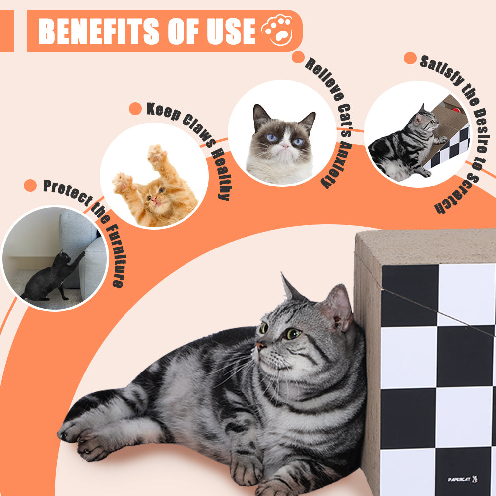 Cat Scratching Board with Ball, Triangle Cardboard, Multiple Angles, 2-in-1 Lounge Bed, Recyclable & Durable, Furniture Protector, Black & White