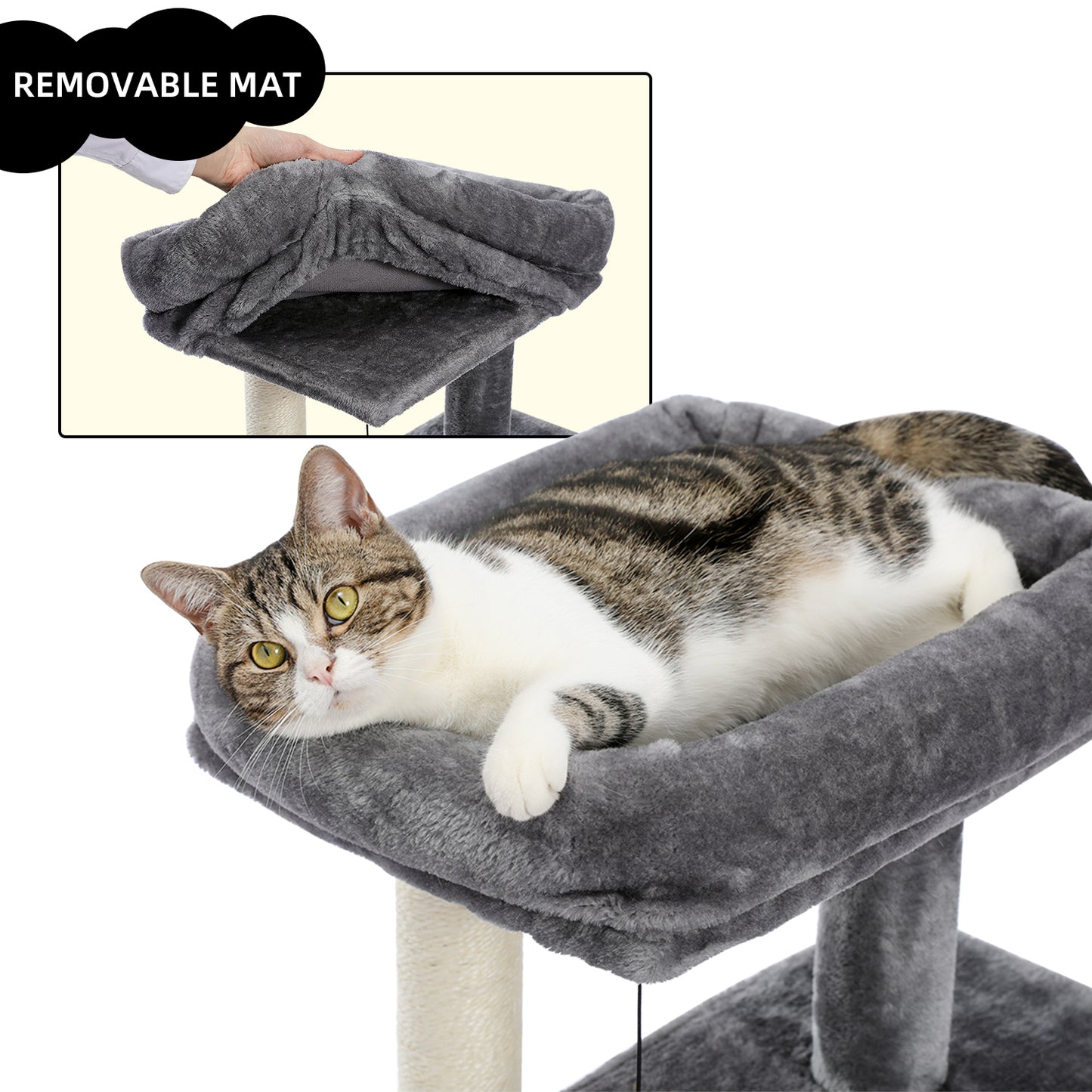 Cat Tree Luxury 34" Cat Tower with Double Condos, Spacious Perch, Scratching Sisal Posts & Replaceable Dangling Balls - Gray