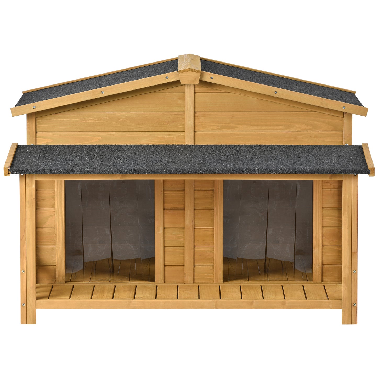 Large Wooden Dog House Outdoor, Indoor Dog Crate - Cabin Style, 2 Doors, Porch - 47.2" Size