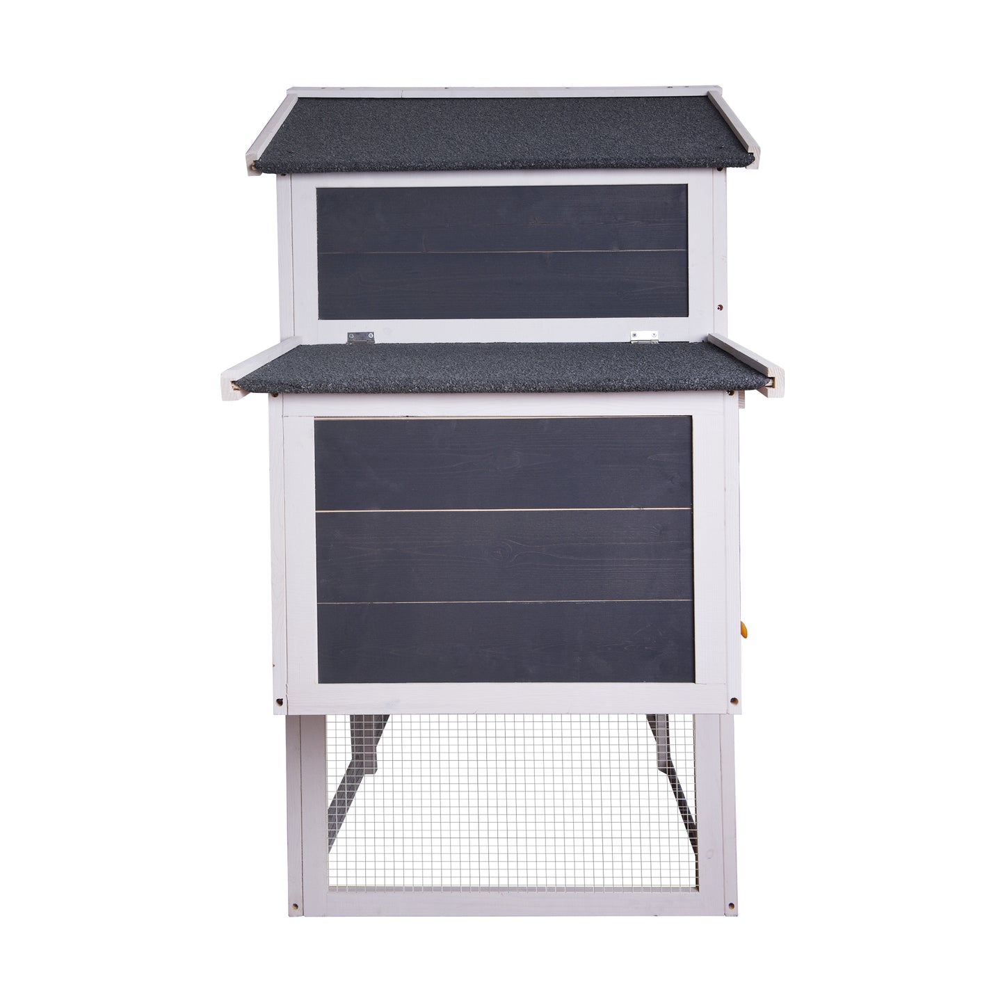 Outdoor Wooden Chicken Coop, 124" Large Hen Cage Rabbit House, Bunny Hutch with Ventilation Door, Removable Ramp, Chicken Nesting Box - Gray+White