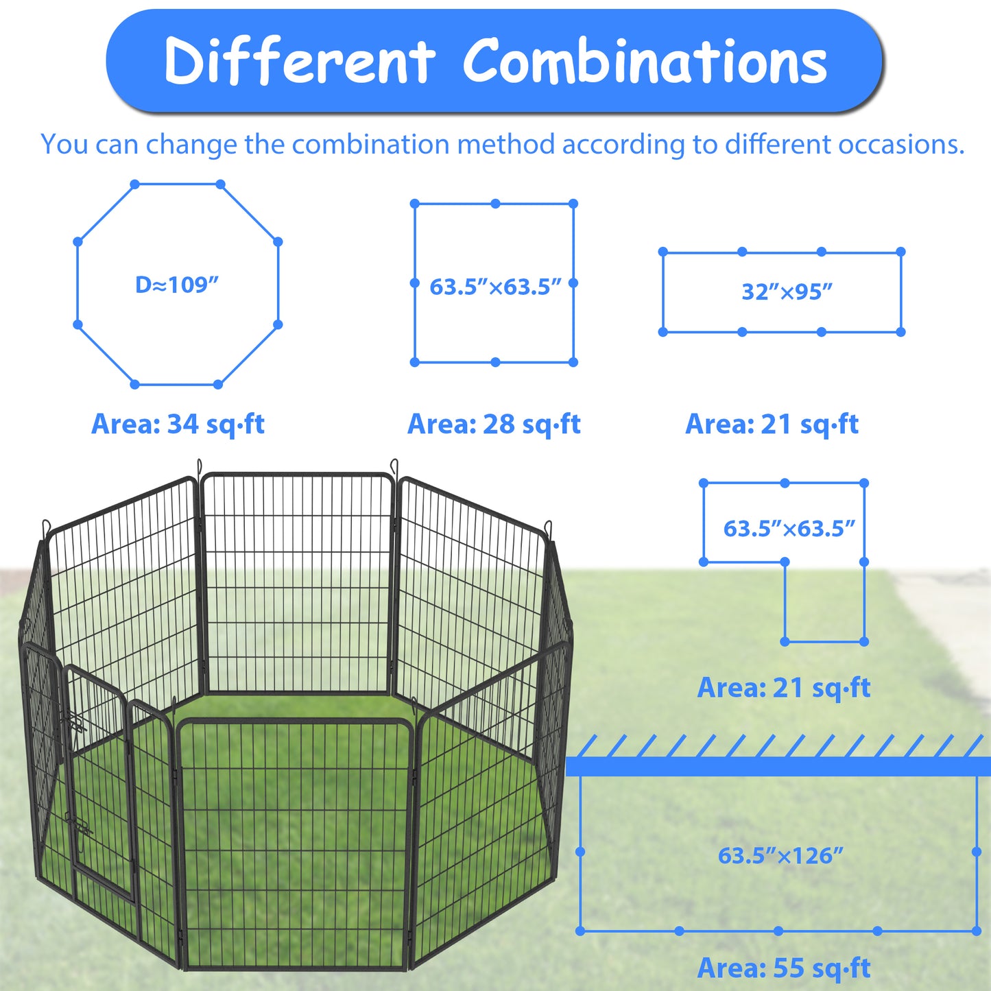 Heavy Duty Outdoor Dog Fence Playpen for Large Dogs | 40" Dog Kennel Pet Playpen - 8 Panels Metal Exercise Pens | Temporary Camping Yard Fence | Durable & Spacious | Various Colors & Sizes Available