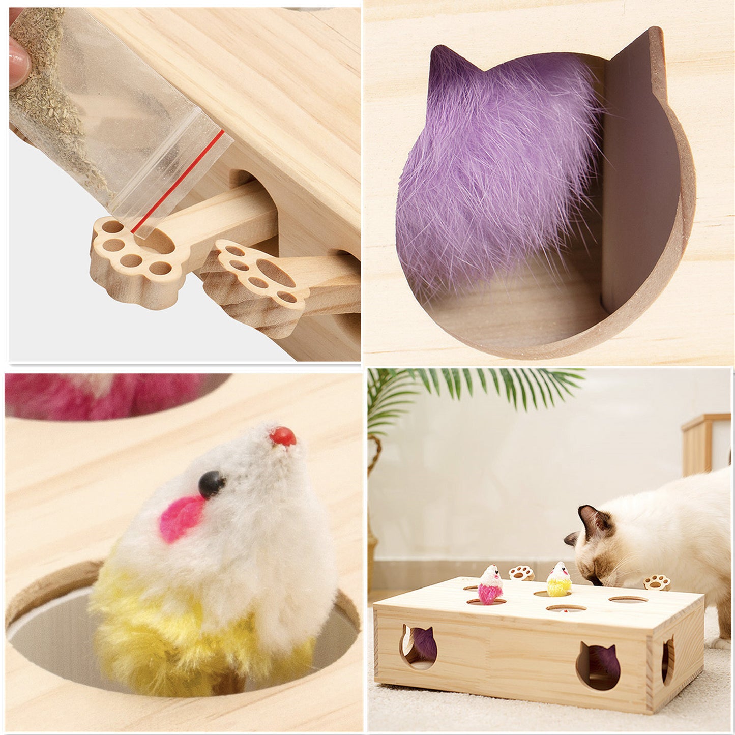 Interactive Solid Wood Cat Toys: Whack-a-mole Game for Indoor Cats & Kittens - Catch Mice, Enhance Playtime, Promote Exercise - Various Sizes & Colors Available