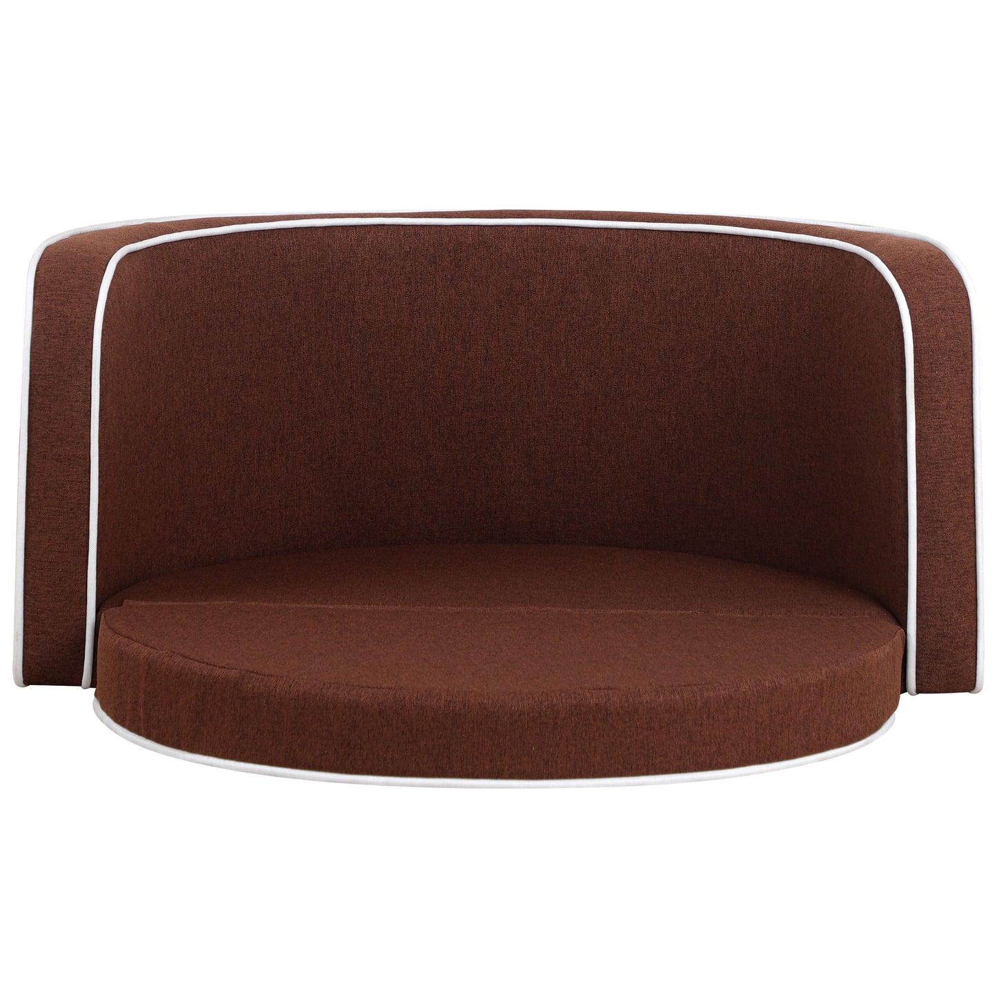 35" Brown Pet Sofa with Wooden Structure, Linen Goods, White Roller Lines, Curved Appearance & Cushion