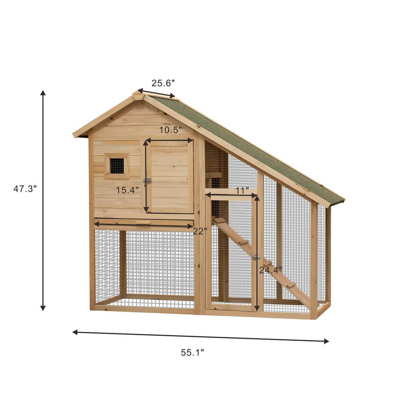 55" 2-Tier Wooden Rabbit Hutch Bunny Cage with Ramp, Waterproof Roof, Removable Tray & Outdoor Run - Small Animal House, Size L