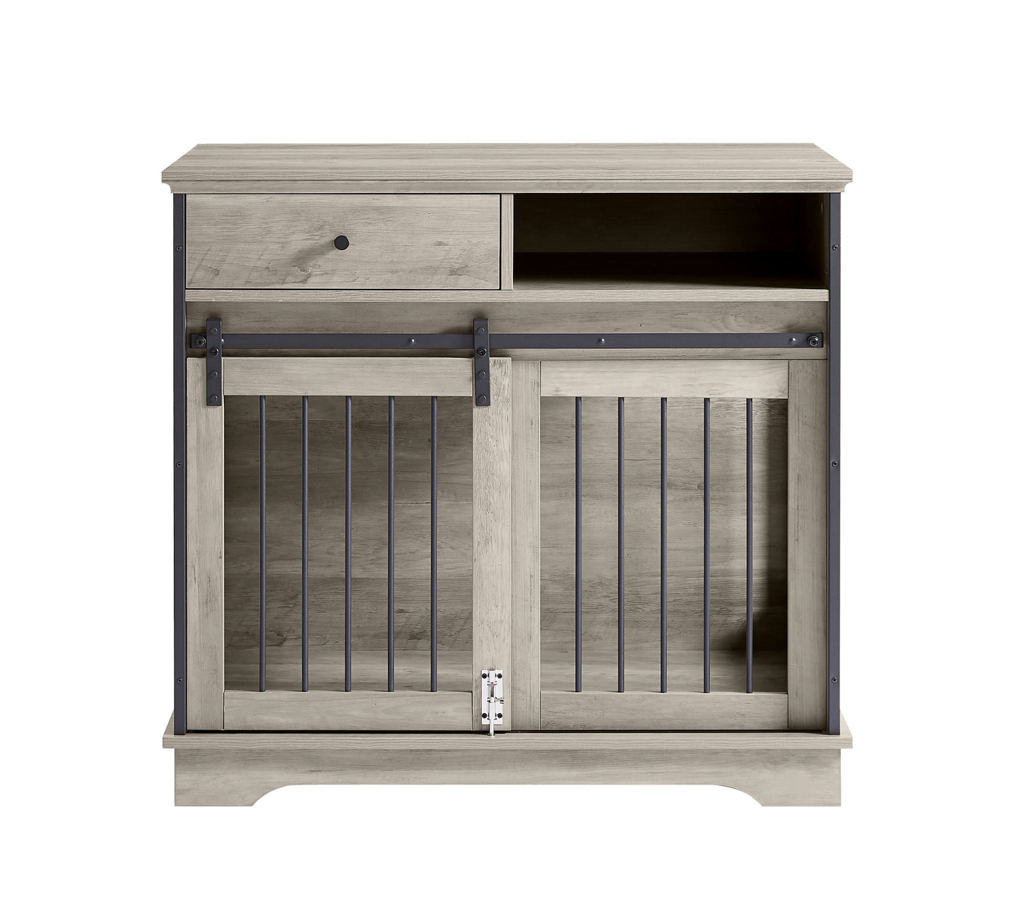 Sliding Door Dog Crate with Drawers - Grey, 35.43'' W x 23.62'' D x 33.46'' H: Spacious and Functional Pet Crate with Convenient Storage Drawers