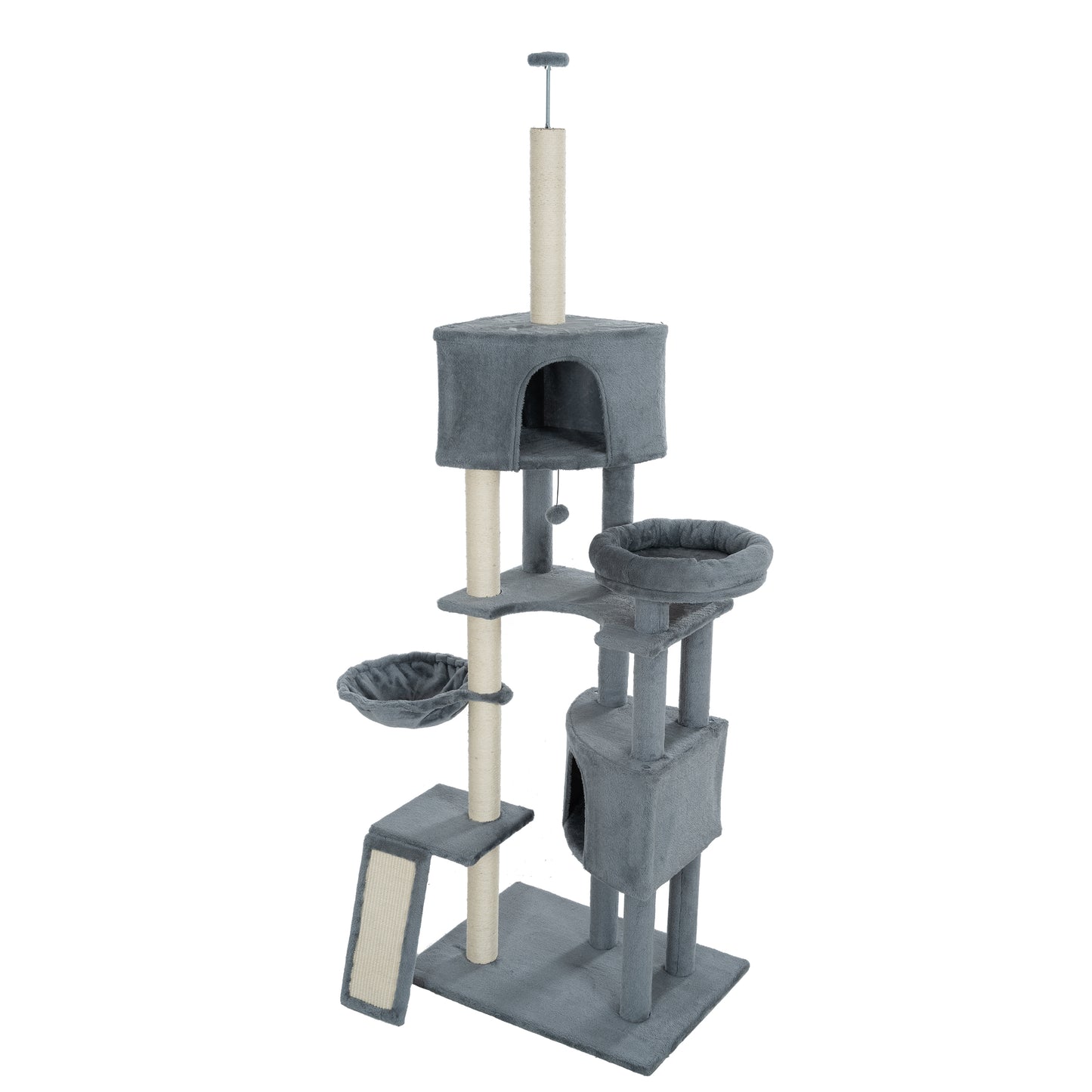 105-Inch Cat Tower for Indoor Cats, Multi-Level Cat Condo with Perches, Caves, Basket, and Scratching Board - Gray Color