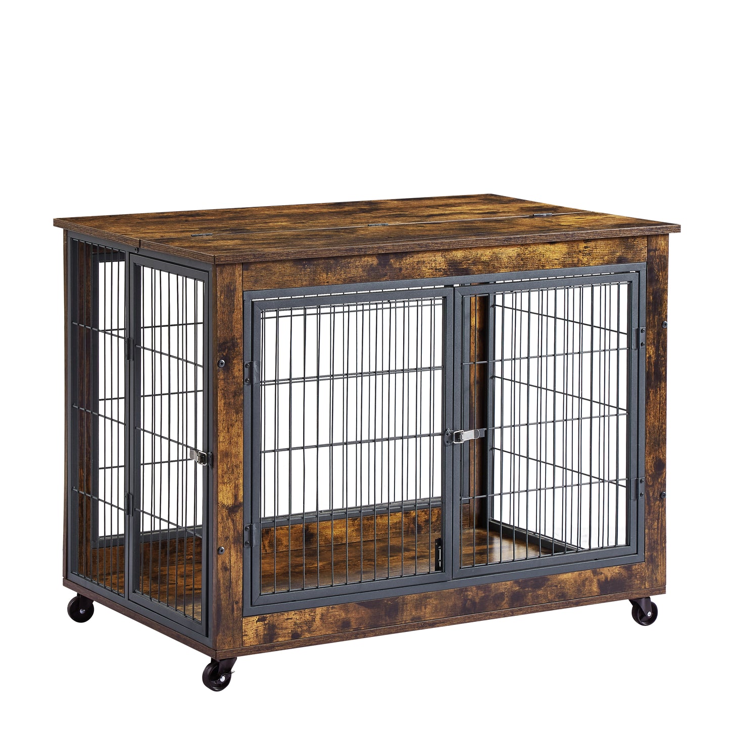 Furniture Dog Cage Crate with Double Doors, Rustic Brown, 38.58'' W x 25.2'' D x 27.17'' H - Spacious and Sturdy Dog Crate for Comfortable Confinement