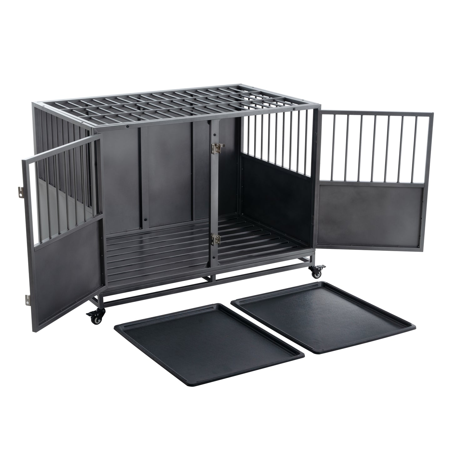 48-Inch Heavy Duty Dog Crate: Durable, Secure, & Spacious for Large Dogs | Easy Assembly | Rust-Resistant | Removable Tray | Two-Door Design | Black