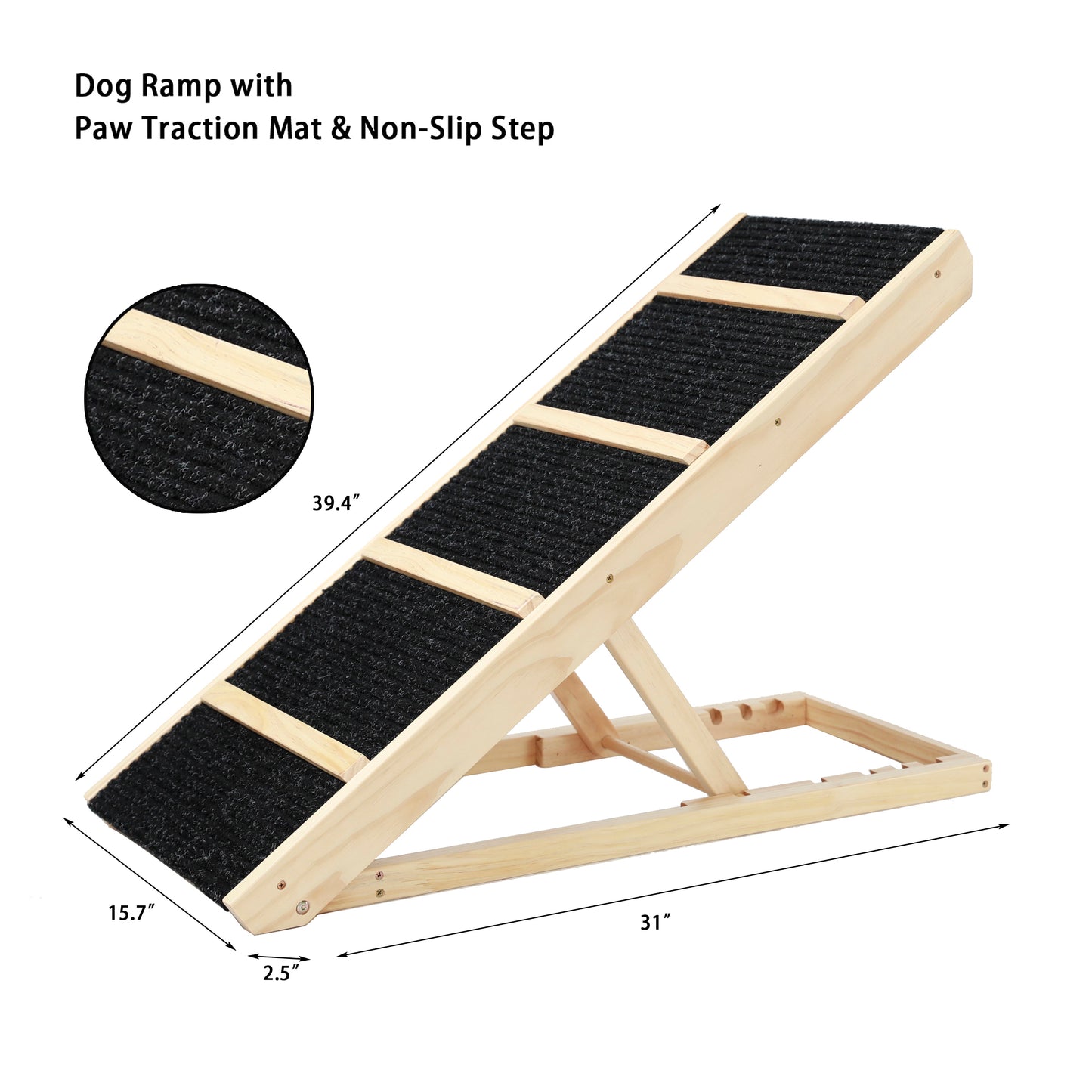 Tall Adjustable Pet Ramp | Folding Wooden Dog Cat Ramp | Non-Slip Paw Traction | Car SUV Bed Couch | Adjustable Height 9.3" to 24" | Portable | Size Options