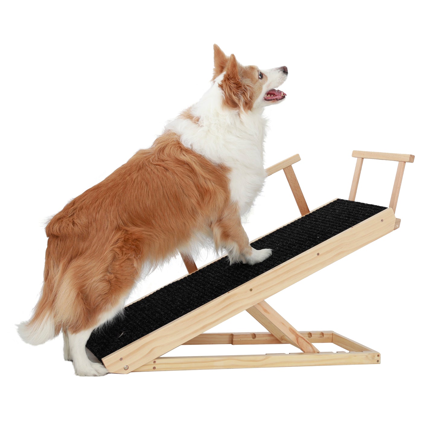 Tall Adjustable Pet Ramp: Folding Wooden Dog Cat Ramp with Safety Rails, Non-Slip Surface, Adjustable Height (9.3" to 24")