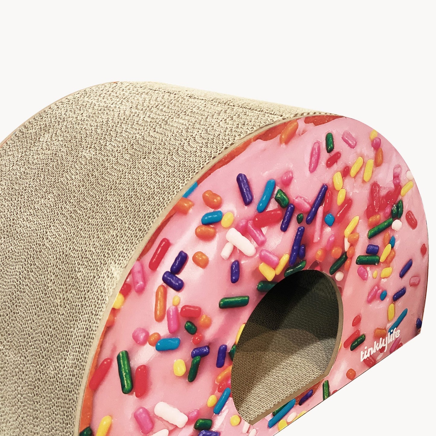 Tinklylife Cat Condo Scratcher Post Cardboard - Doughnut Shape Cat Scratching House Bed Furniture Protector, Pink Color