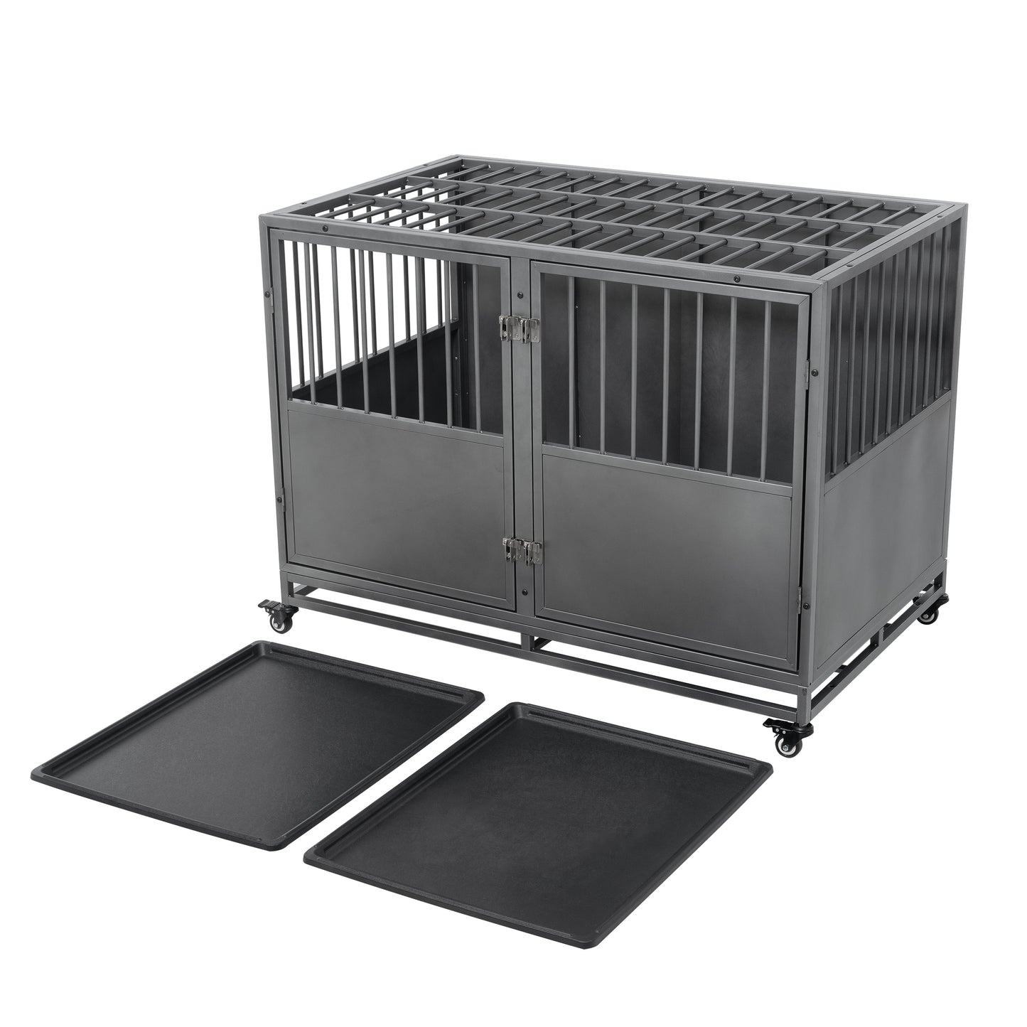 48-Inch Heavy Duty Dog Crate: Durable, Secure, & Spacious for Large Dogs | Easy Assembly | Rust-Resistant | Removable Tray | Two-Door Design | Black