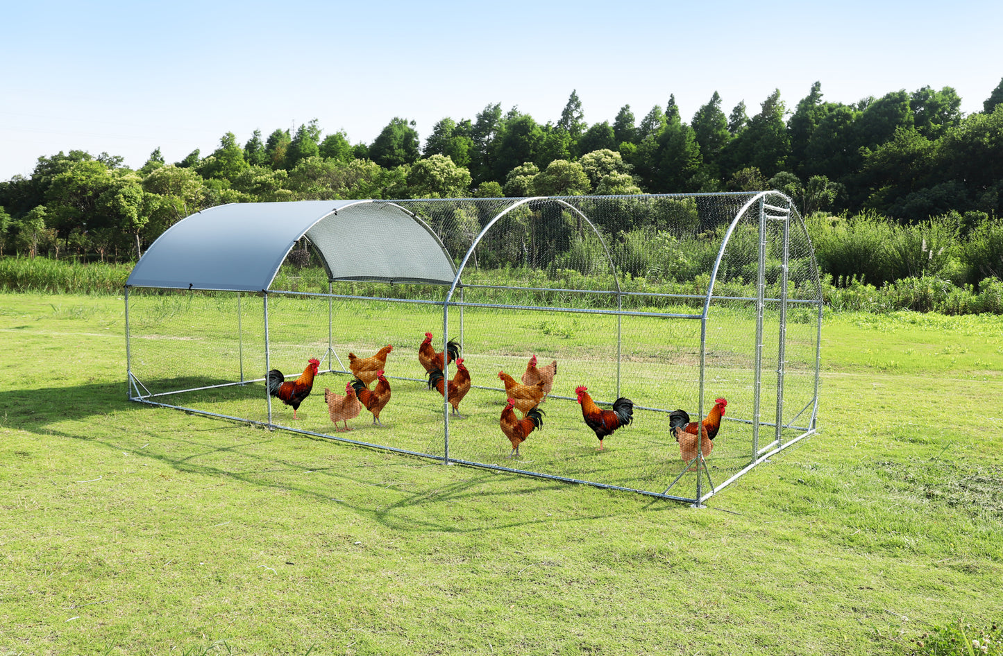 Large Metal Chicken Coop Upgrade, Steel Wire Net, Oxford Cloth Waterproof UV Protection, Outdoor House 9.2'W x 18.7'L x 6.5'H