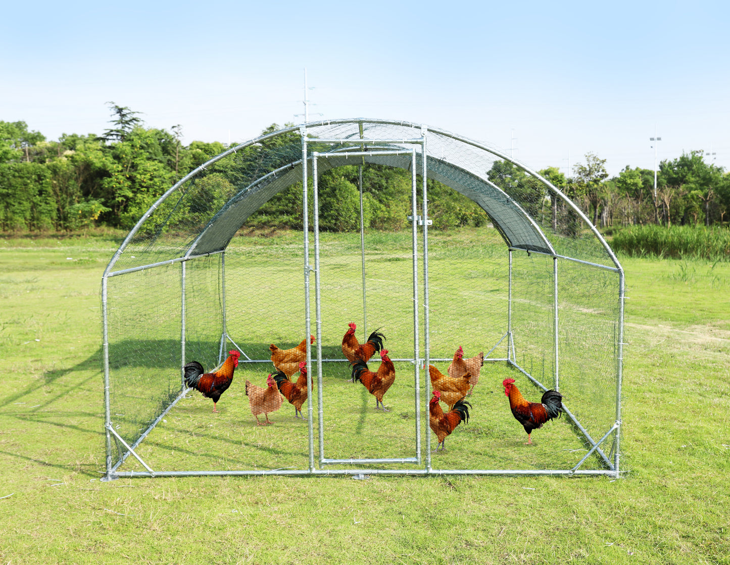 Large Metal Chicken Coop Upgrade: Steel Wire Net Cage, Oxford Cloth Waterproof UV Protection - 9.2'W x 12.5'L x 6.5'H