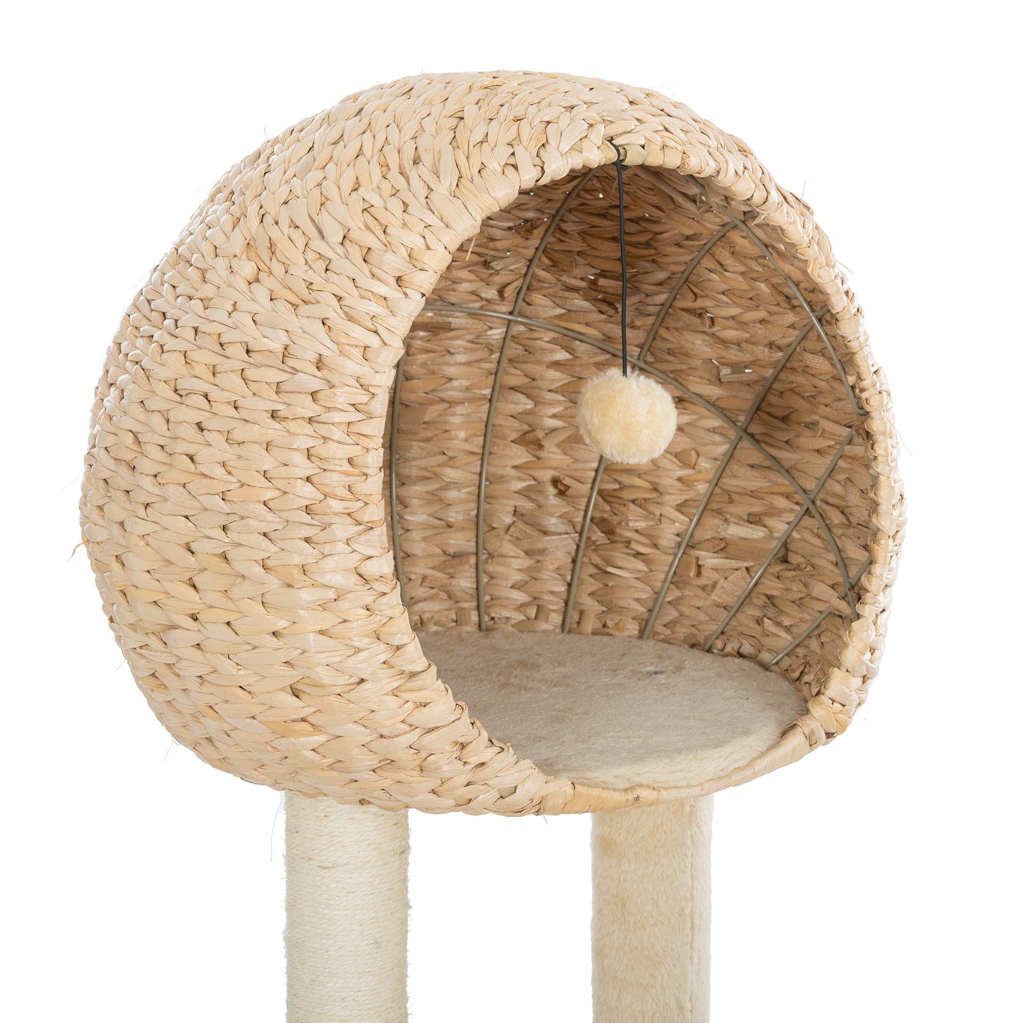 59-Inch Cat Tower for Indoor Cats, Plush Multi-Level Cat Condo with 2 Perches, 2 Caves, Cozy Basket and Scratching Board, Beige