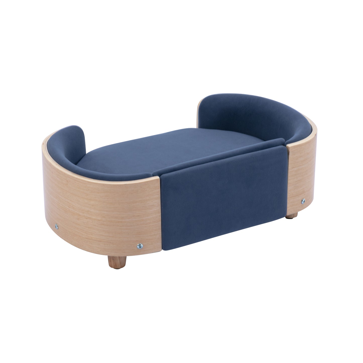 Scandinavian Style Elevated Dog Bed Pet Sofa with Solid Wood Legs & Bent Wood Back, Velvet Cushion, Small Size