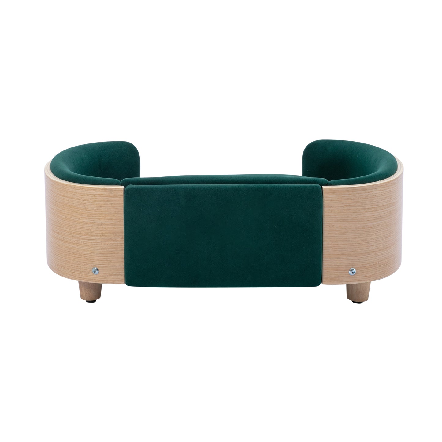 Scandinavian Style Elevated Dog Bed: Solid Wood Legs, Bent Wood Back, Natural Oak, Velvet Cushion, Small Size