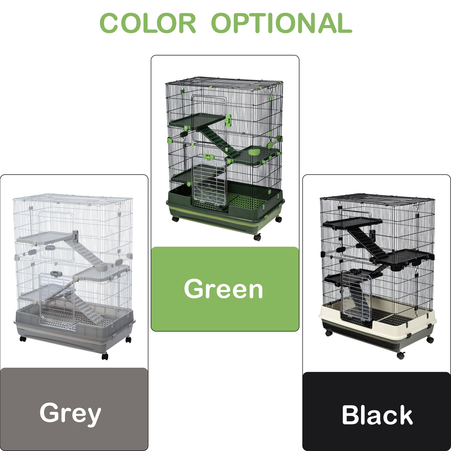 4-Tier 32" Small Animal Metal Cage | Height Adjustable, Lockable Top-Openings | Removable for Rabbit Chinchilla Ferret Bunny Guinea Pig | Suitable for Hamsters | Grey