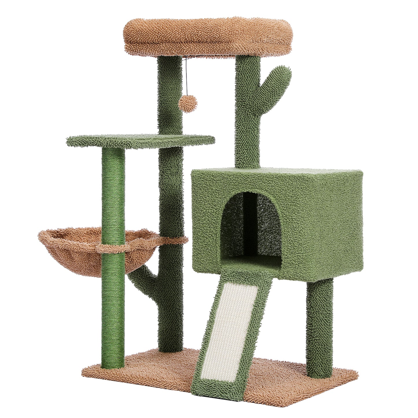 41" Cactus Cat Tower with Scratching Post, Condo, Perch & Hammock - Multi-Level Indoor Cat Play House