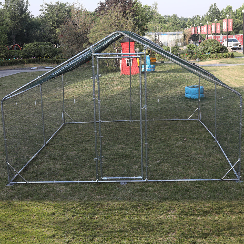 Large Metal Chicken Coop Walk-in Poultry Cage - Spacious Hen Run House with Waterproof Cover - Anti-Ultraviolet Protection - 10' L x 13' W x 6.4' H