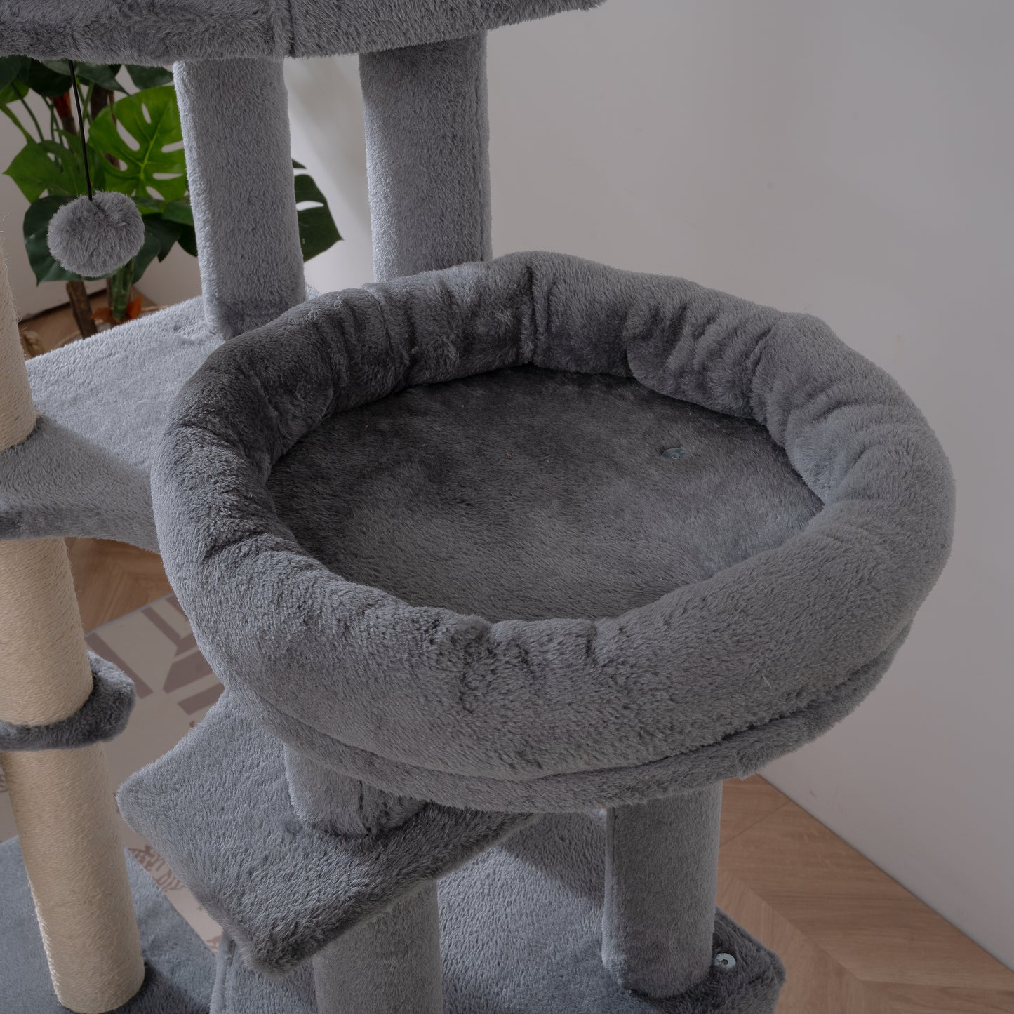 105-Inch Cat Tower for Indoor Cats, Multi-Level Cat Condo with Perches, Caves, Basket, and Scratching Board - Gray Color