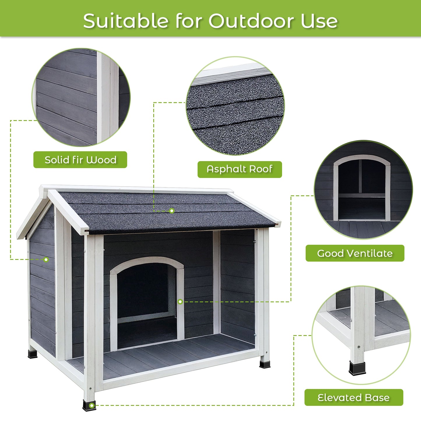 Outdoor Wooden Dog House, Waterproof & Windproof, Warm Kennel for Medium Dogs, Easy Assembly, Ideal for Pets - 220 Letters