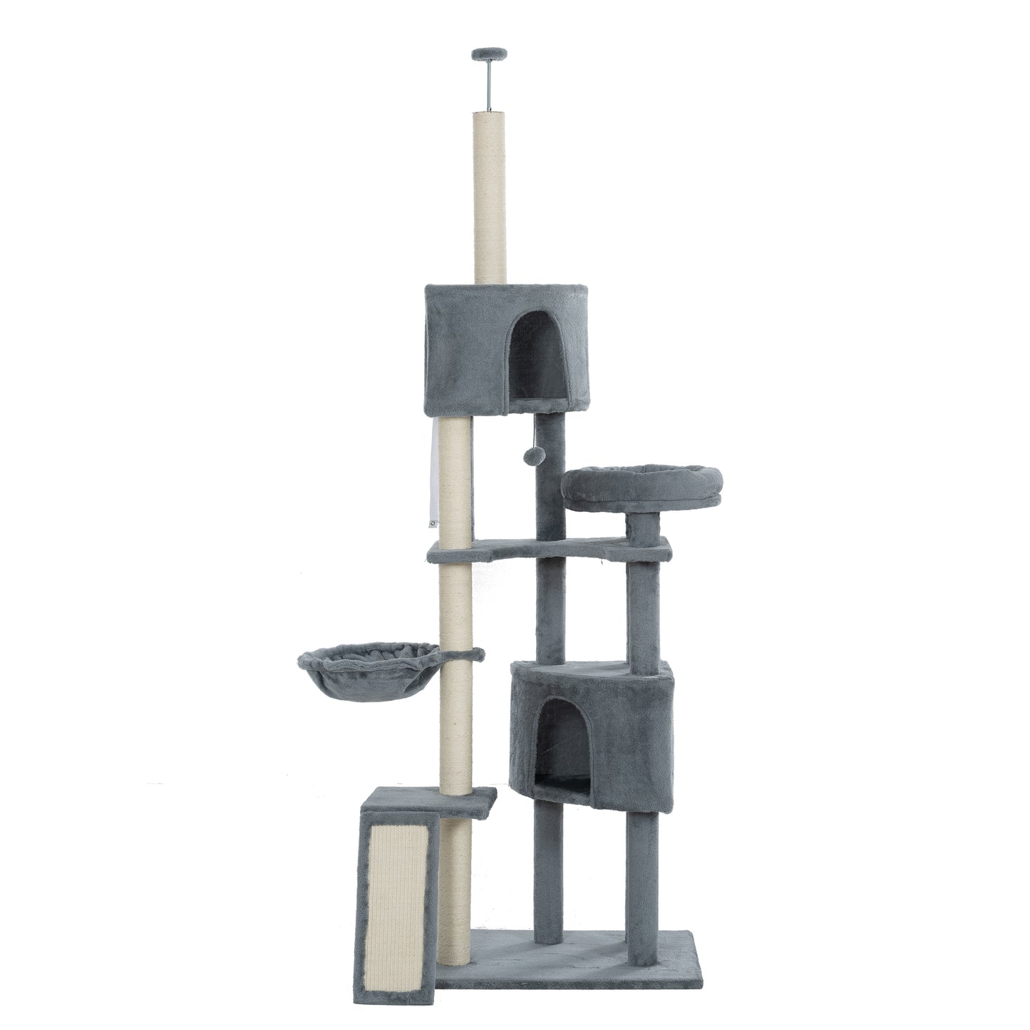 105-Inch Cat Tower for Indoor Cats, Multi-Level Cat Condo with Perches, Caves, Basket, and Scratching Board - Gray Color