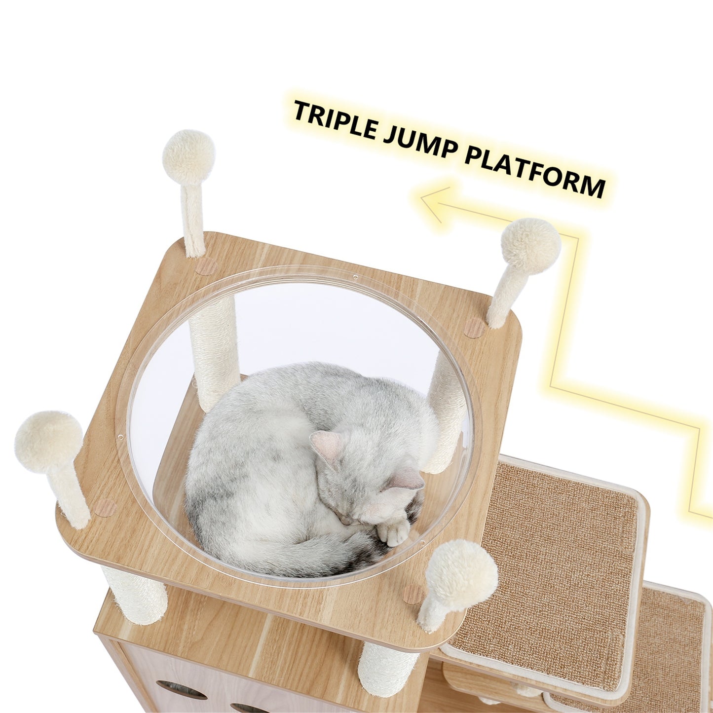 Cat Tree Modern Cat Tower with Fully Sisal Covering Scratching Posts, Deluxe Condos, Large Space Capsule Nest - Ultimate Feline Play and Rest Haven