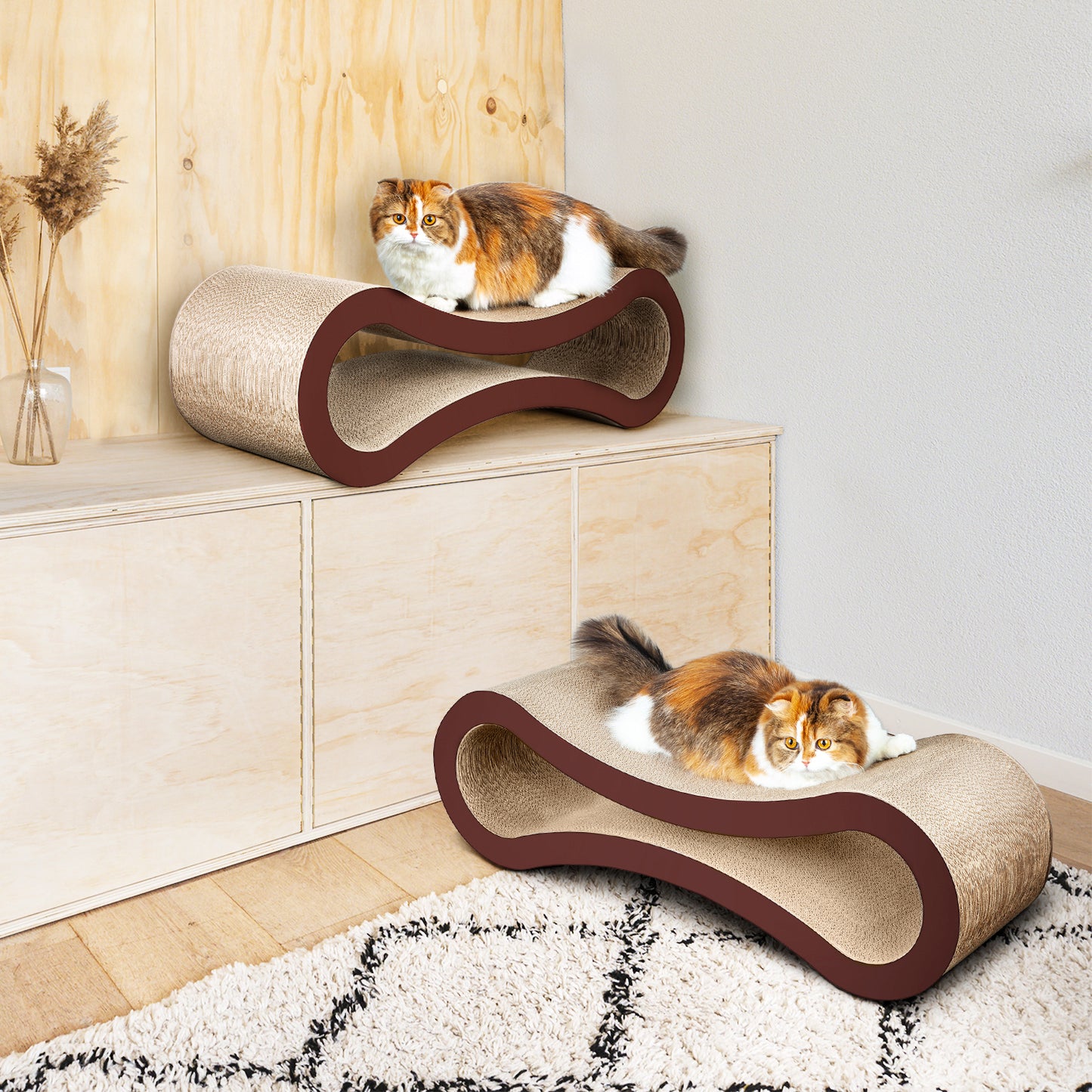 FluffyDream Cat Scratcher Cardboard - Infinity Shape, Curved Design, Scratching Pad House Bed Furniture Protector - Choose Your Color and Size