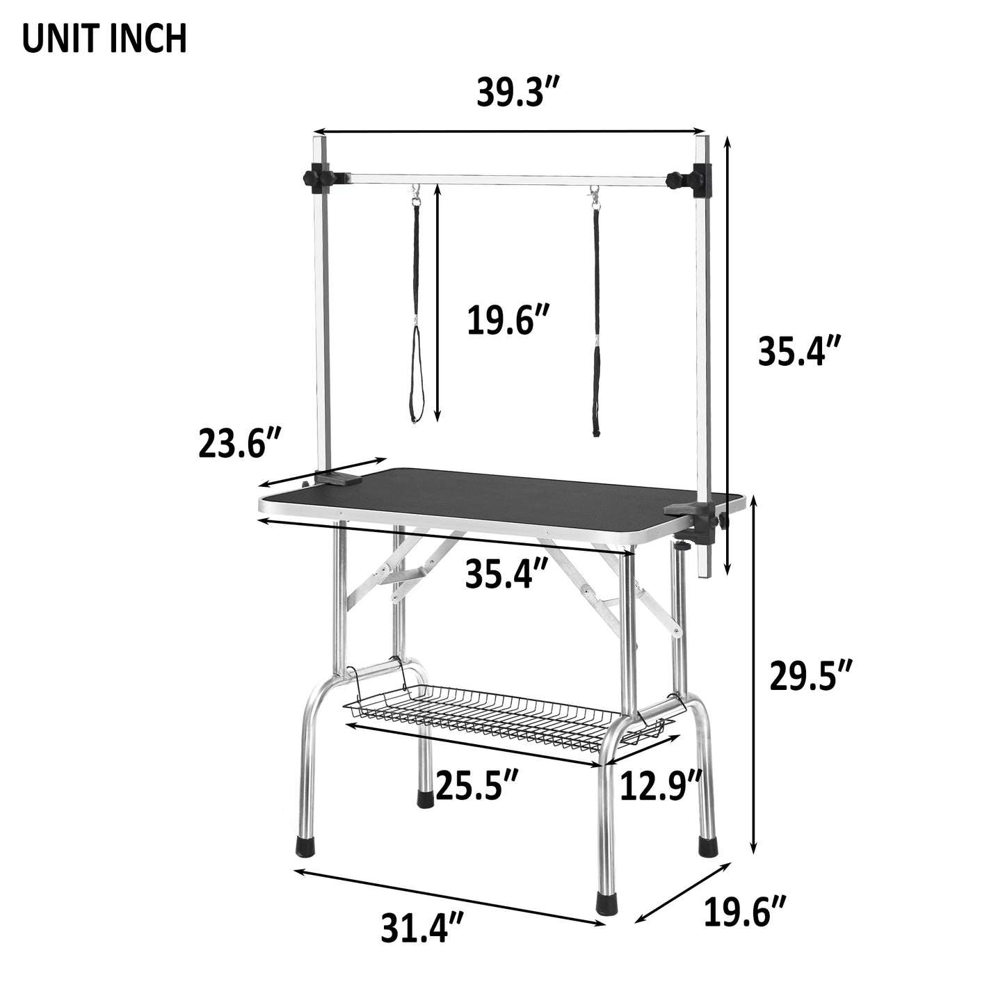 36" Professional Dog Pet Grooming Table - Adjustable Heavy Duty Portable with Arm, Noose, and Mesh Tray