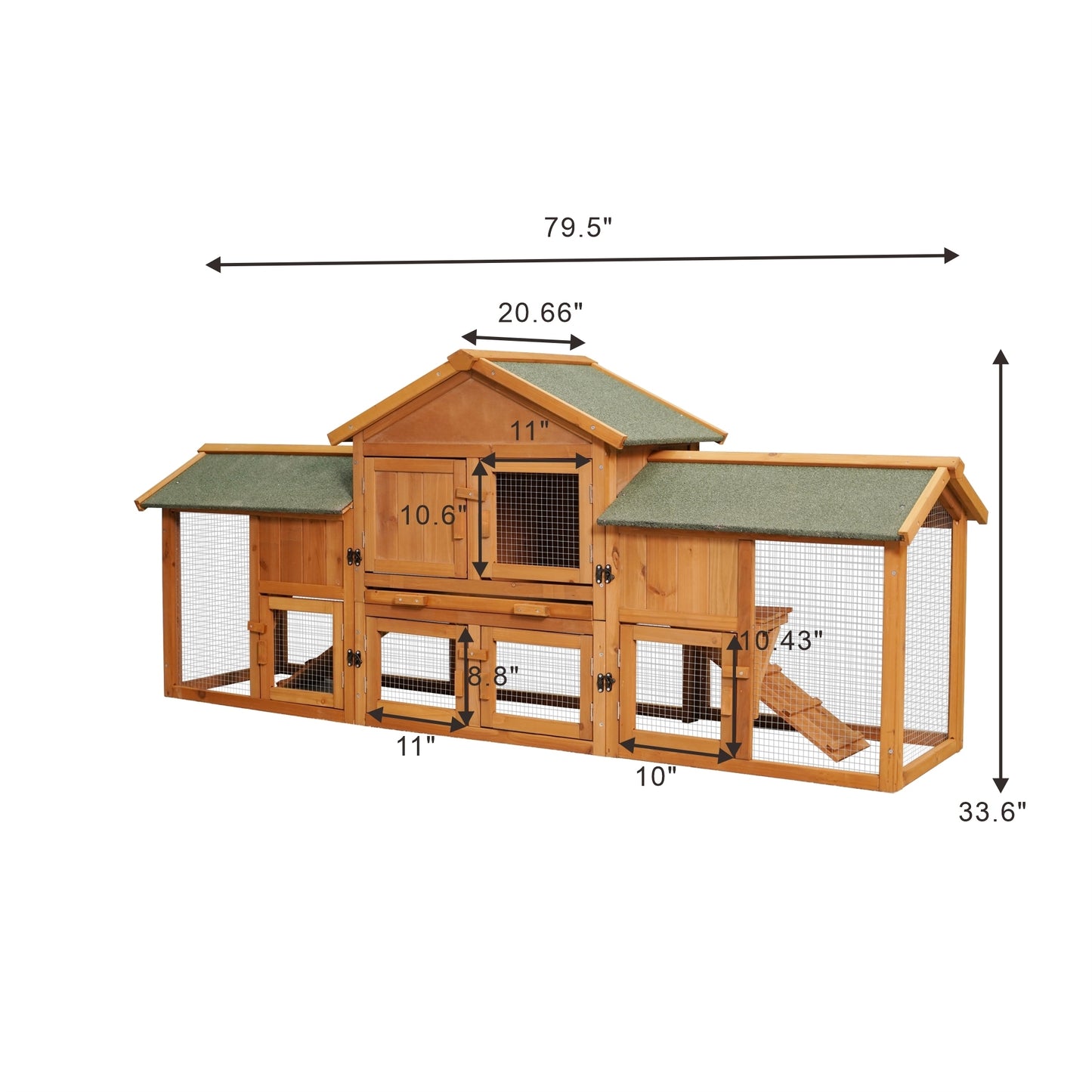 79.5" Extra Large Bunny Cage with 2 Runs House, Small Animal Habitats for Guinea Pigs & Hamster, Removable Tray, Two Tier, Waterproof Roof, Pet Supplies Cottage, Poultry Pen Enclosure