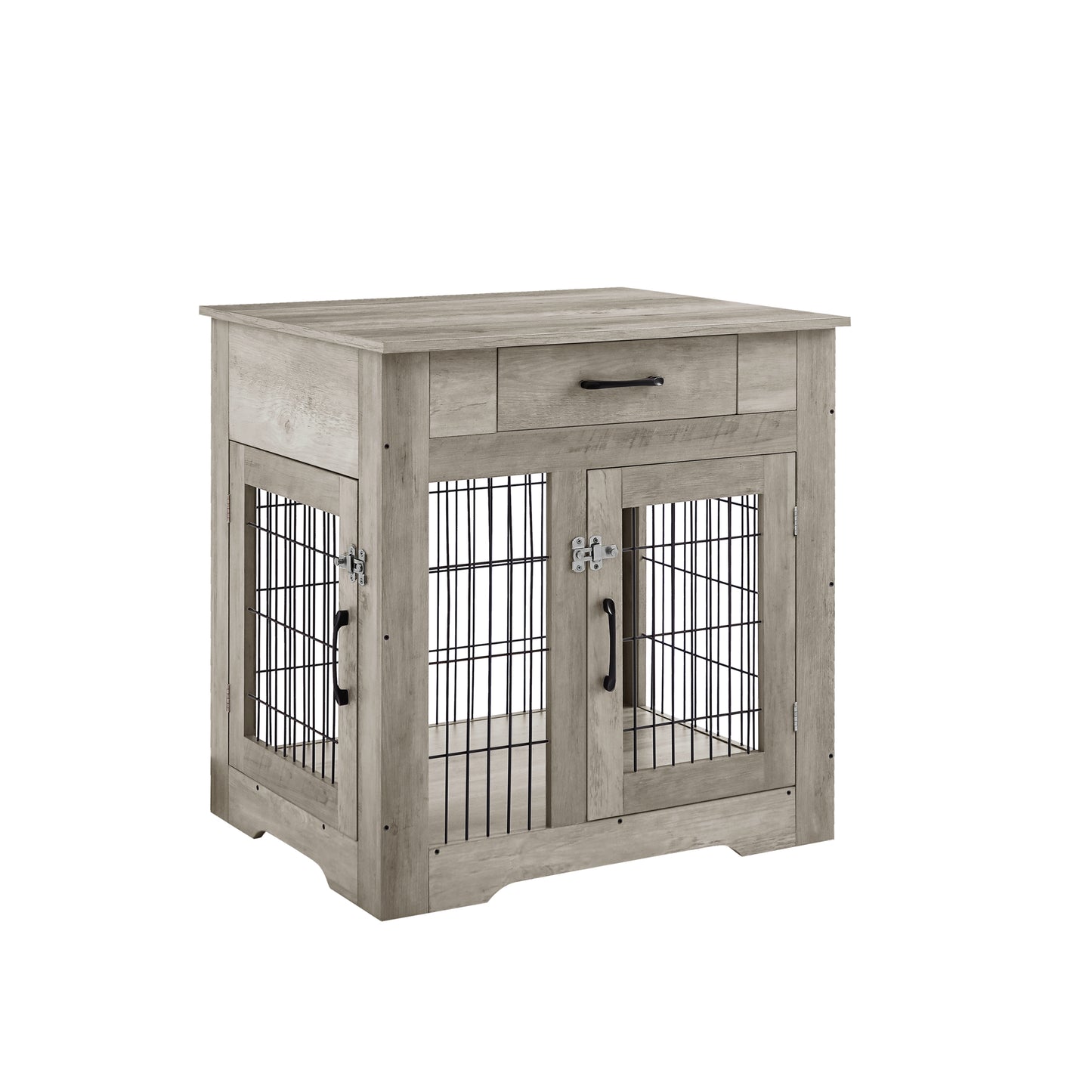 Furniture Style Dog Crate End Table with Drawer, Pet Kennels - Double Doors, Indoor Dog House - Grey, 29.9'' W x 24.8'' D x 30.71'' H