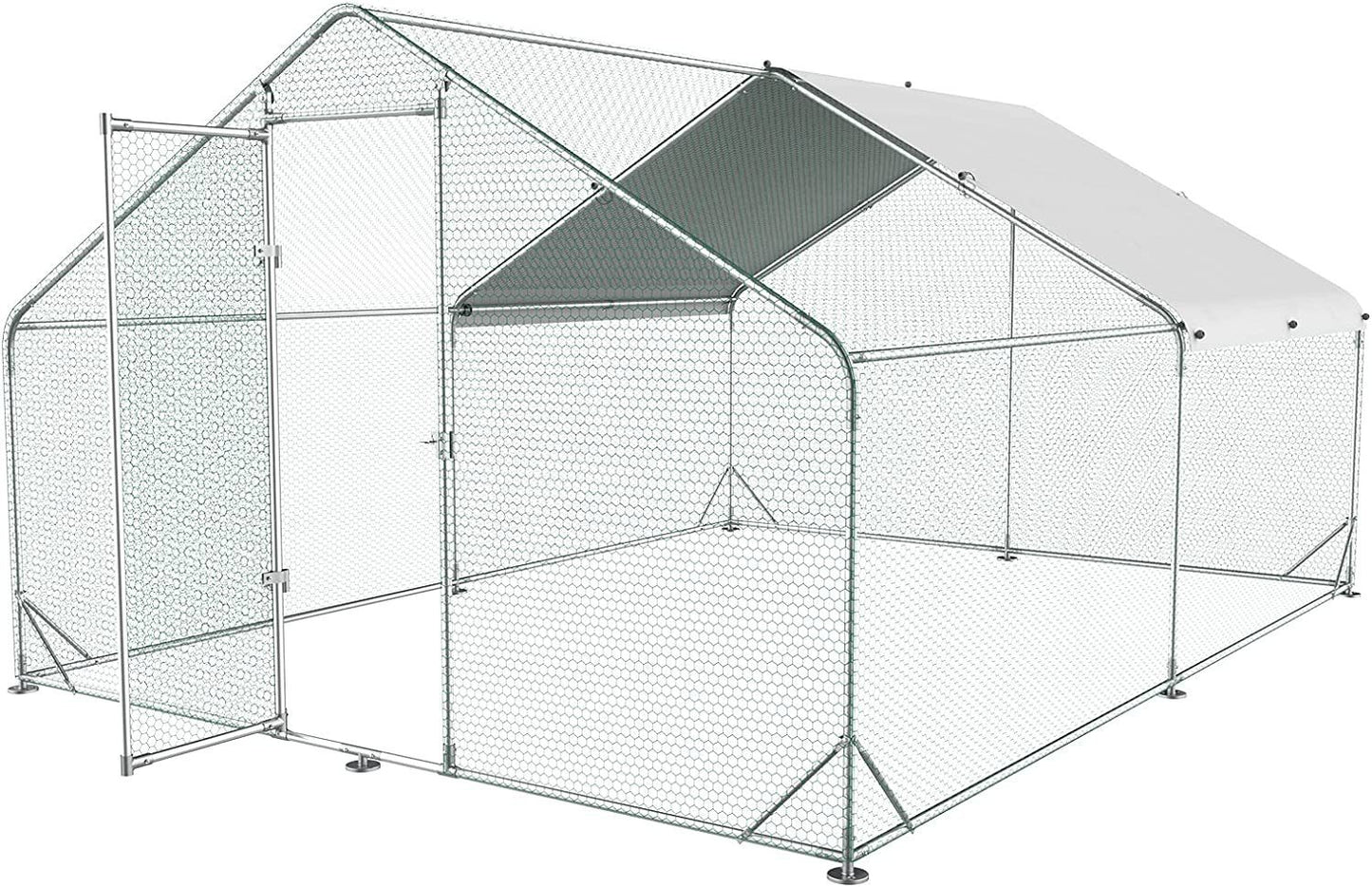 Large Metal Chicken Coop Walk-in Poultry Cage - Spacious Hen Run House with Waterproof Cover - Anti-Ultraviolet Protection - 10' L x 13' W x 6.4' H