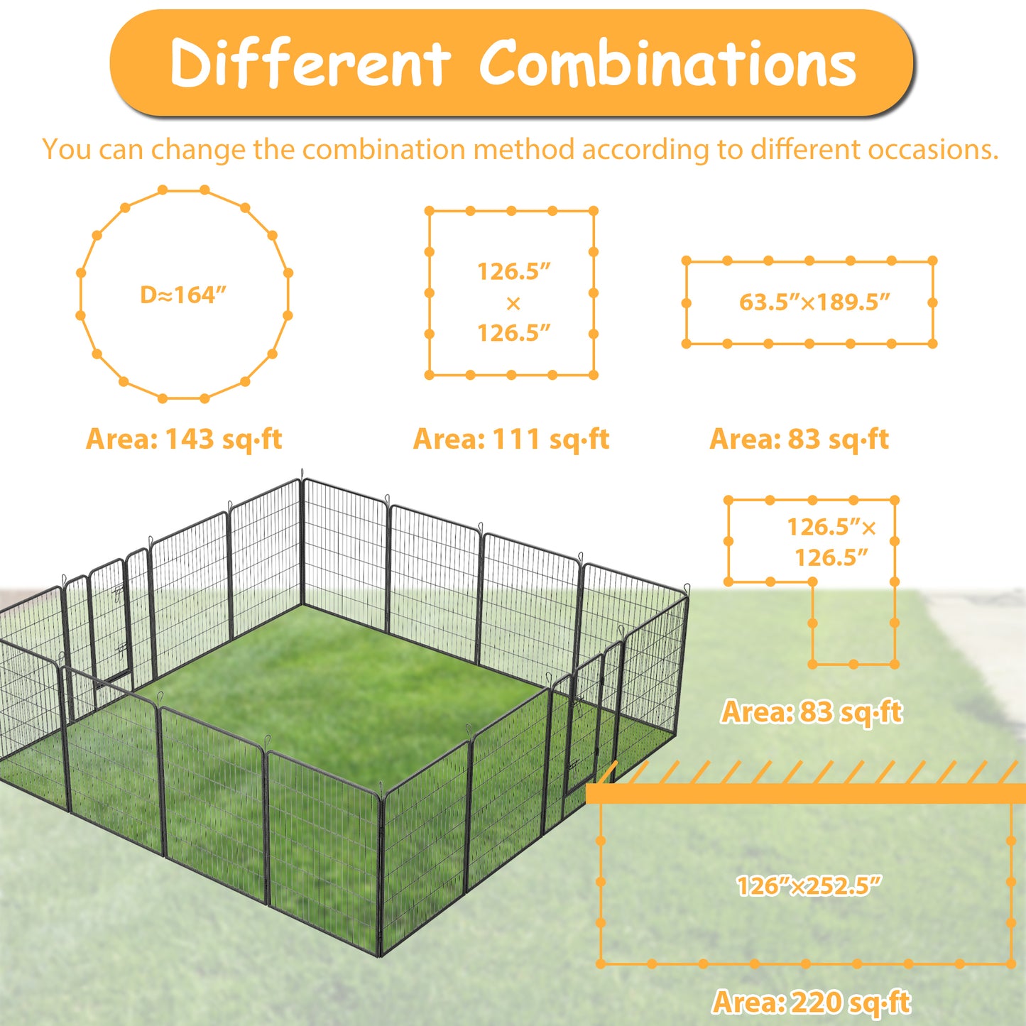 Dog Playpen Outdoor: 16-Panel 40" Height Exercise Fence w/ Doors for Large/Medium/Small Dogs - Portable Pet Playpen for Yard, RV, Camping - Hammer Paint Finish