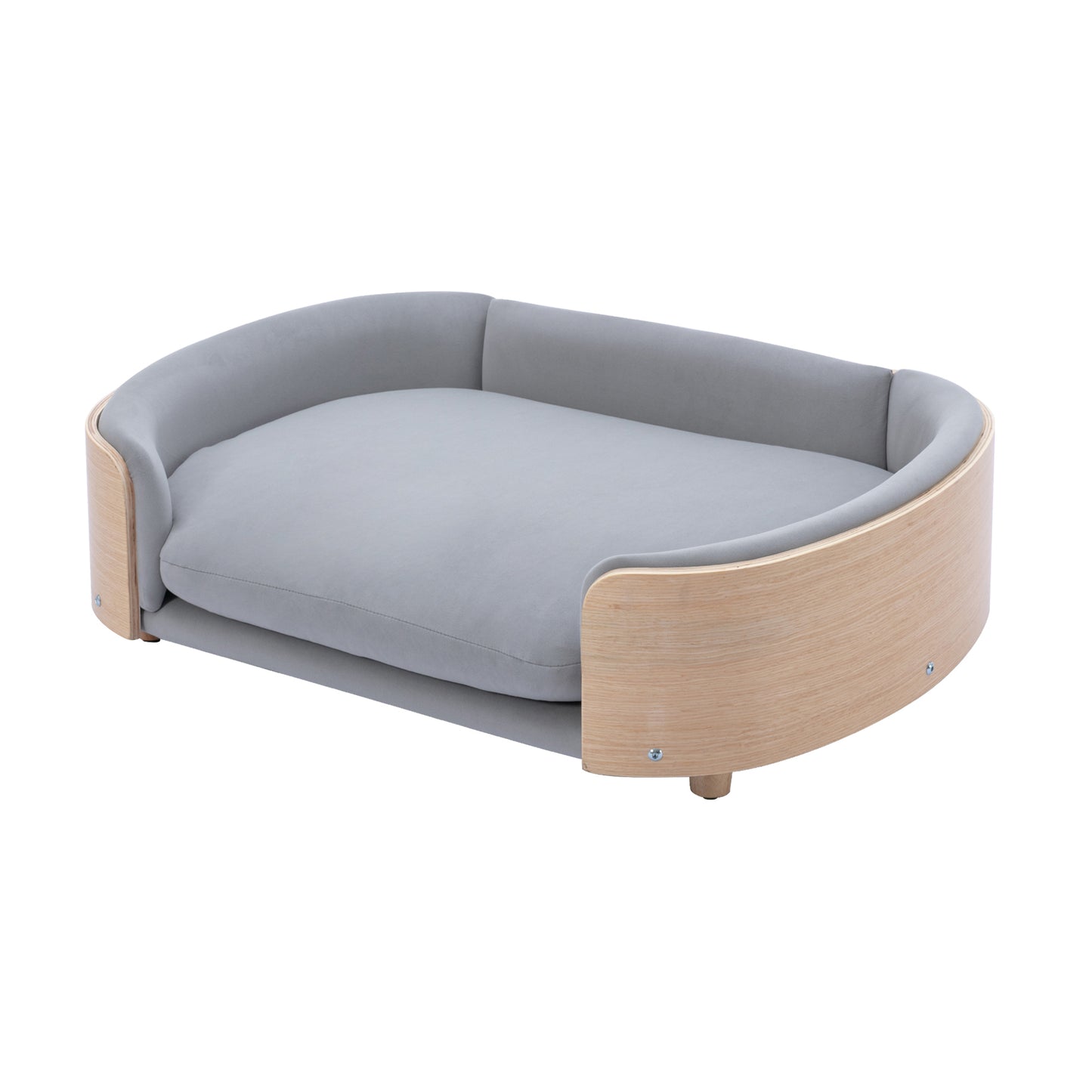 Scandinavian Style Elevated Dog Bed Pet Sofa with Solid Wood Legs, Bent Wood Back, and Velvet Cushion - Large Size