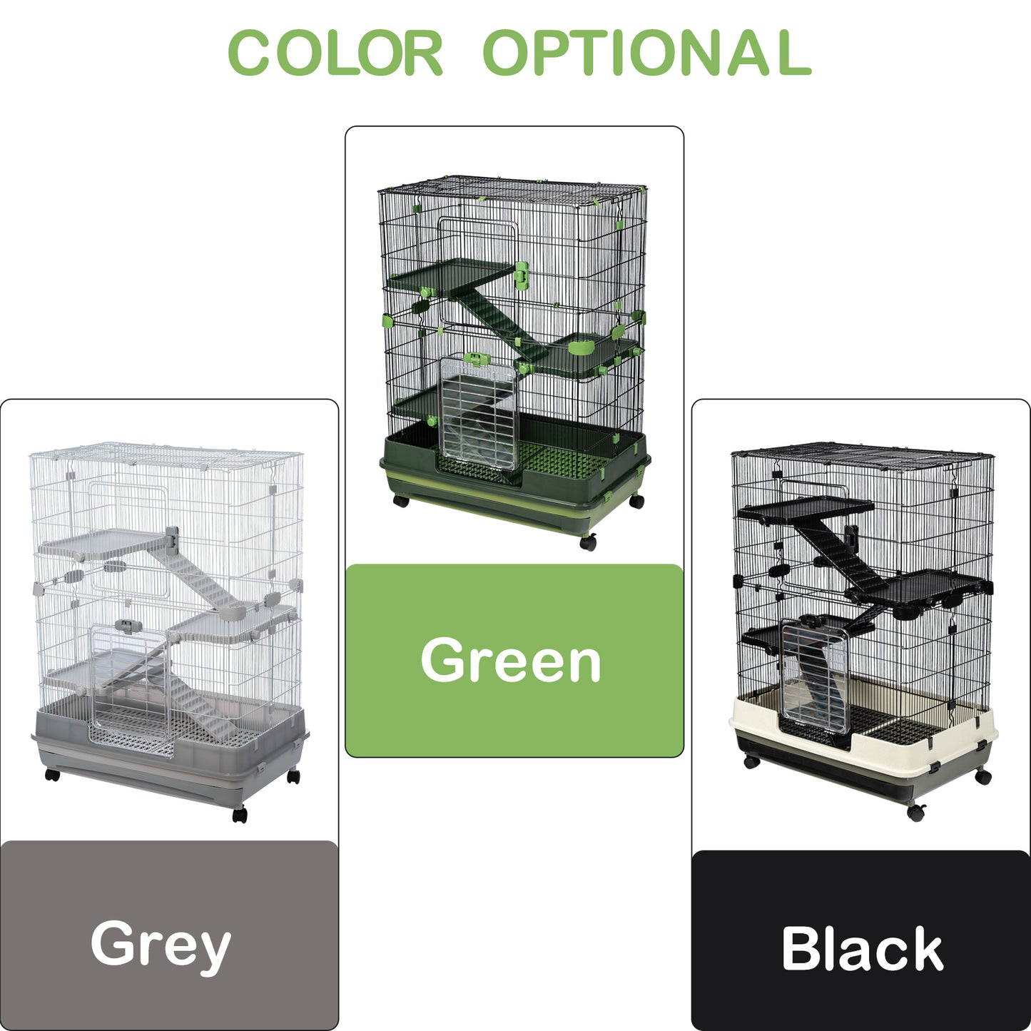 4-Tier 32" Small Animal Metal Cage, Height Adjustable with Lockable Top-Openings, Removable for Rabbit Chinchilla Ferret Bunny Guinea Pig, Black