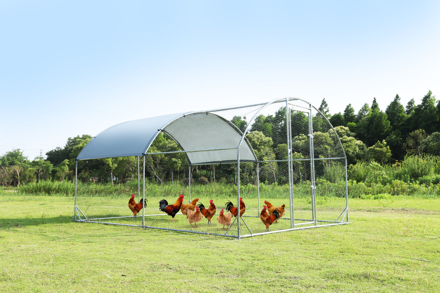 Large Metal Chicken Coop Upgrade: Steel Wire Net Cage, Oxford Cloth Waterproof UV Protection - 9.2'W x 12.5'L x 6.5'H