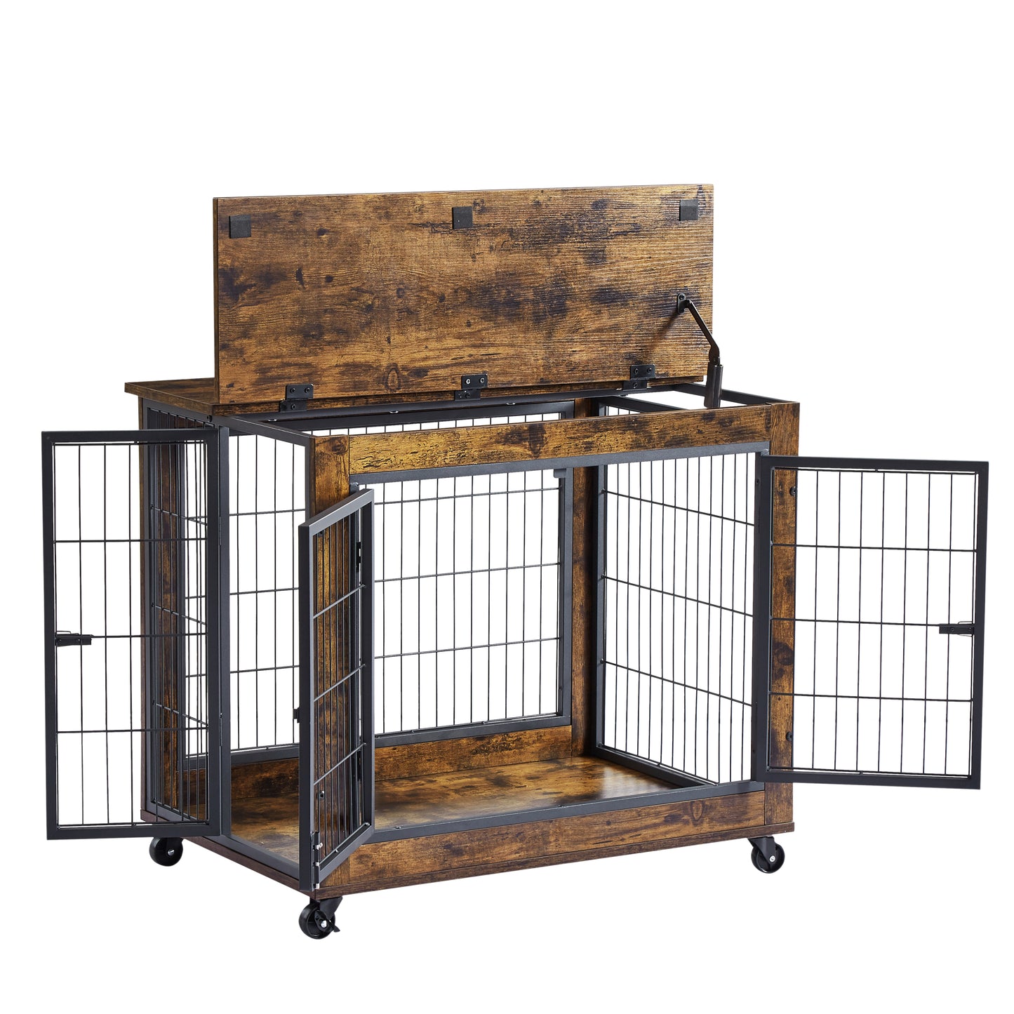 Furniture Style Dog Crate Side Table on Wheels with Double Doors & Lift Top. Grey, 31.50'' W x 22.05'' D x 25'' H.