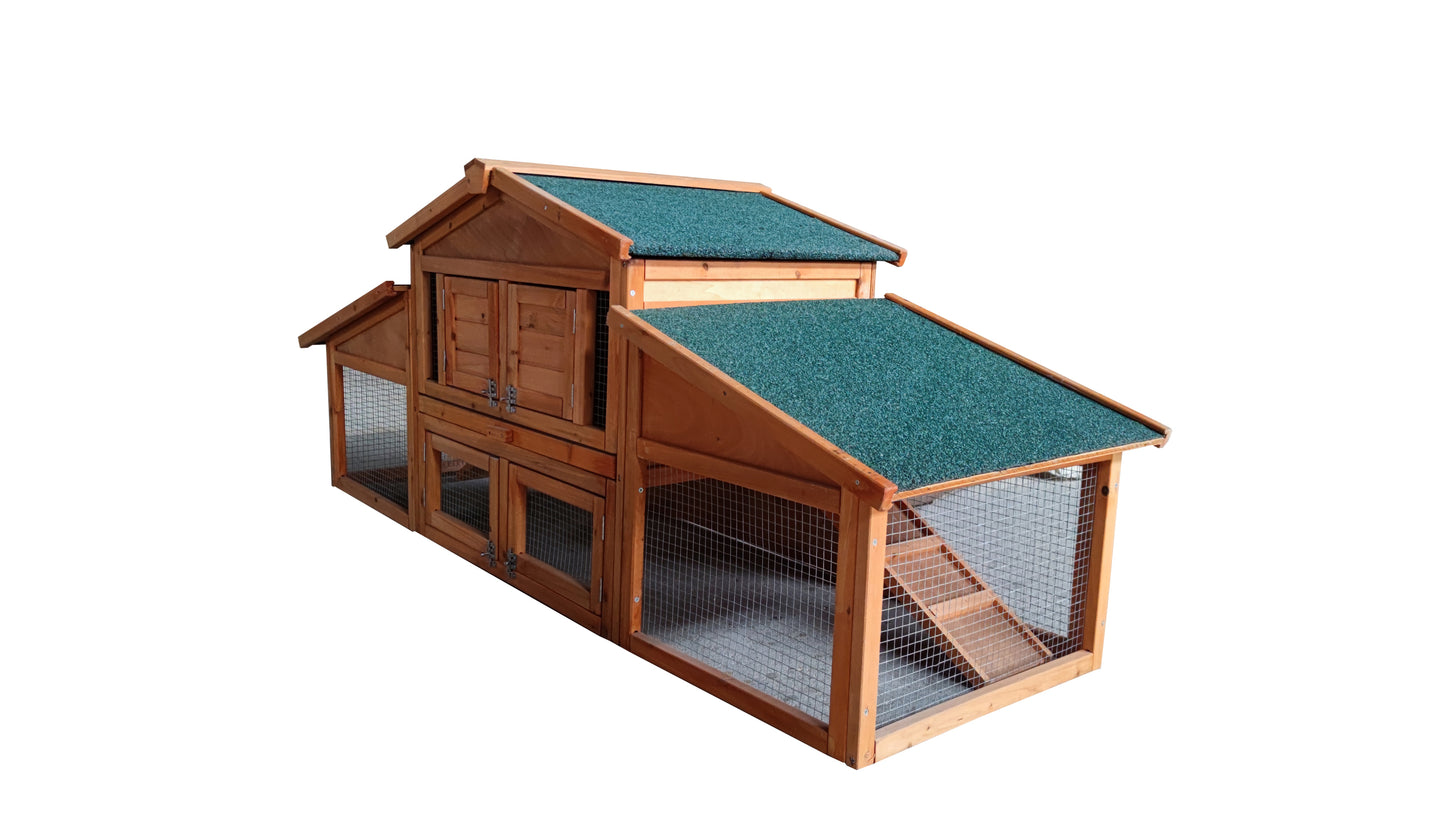 Garden Backyard 2-Layer Wooden Outdoor Rabbit Hutch Chicken Coop, Doors, Tray, Asphalt Roof - Large Size