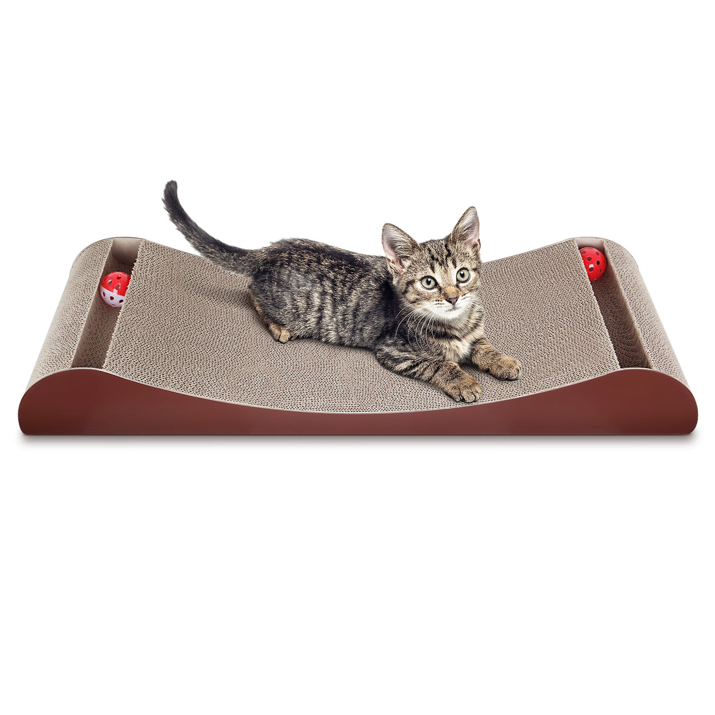 "Cat Scratcher Cardboard Lounge Bed with Bell Ball Toy - Durable, Interactive, and Cozy for Your Feline Companion - Available in Various Sizes and Colors"