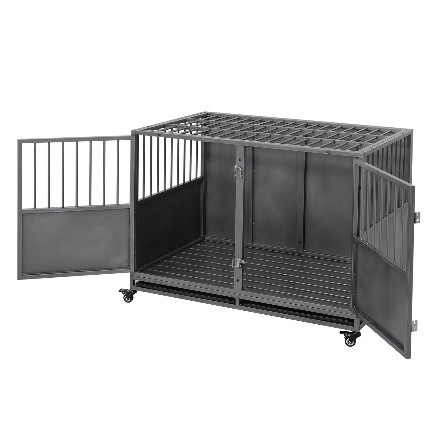 48-Inch Heavy Duty Dog Crate: Durable, Secure, & Spacious for Large Dogs | Easy Assembly | Rust-Resistant | Removable Tray | Two-Door Design | Black