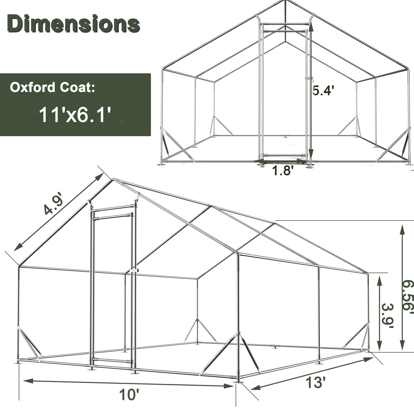 Large Metal Chicken Coop with Walk-in Chicken Run, Galvanized Wire Poultry Hen Pen Cage - Waterproof, Anti-Ultraviolet Cover for Outdoor Use (10' L x 13' W x 6.56' H)