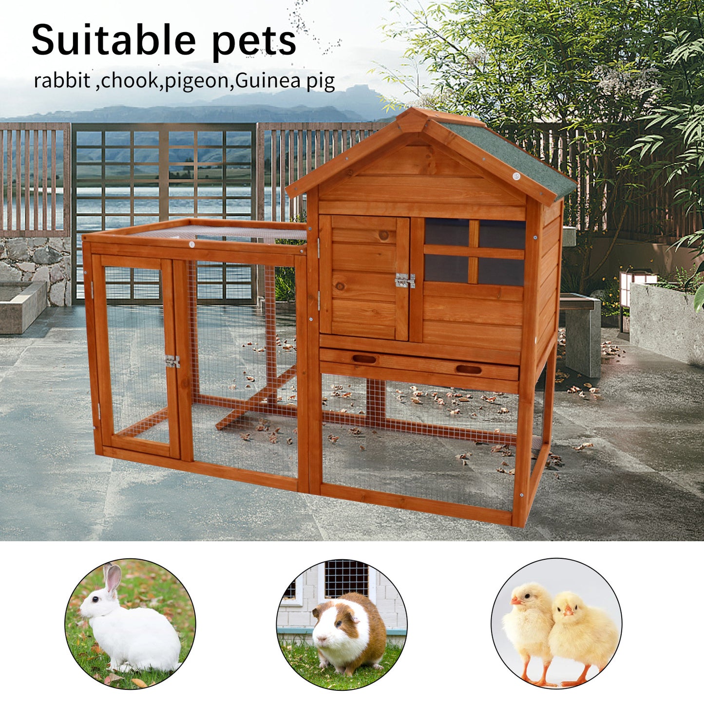 Deluxe Wooden Chicken Coop Hen House Rabbit Wood Hutch Poultry Cage Habitat (Natural) - Spacious and Sturdy Coop for Hen and Rabbit Shelter with Natural Wood Finish, Ideal for Poultry and Small Animals