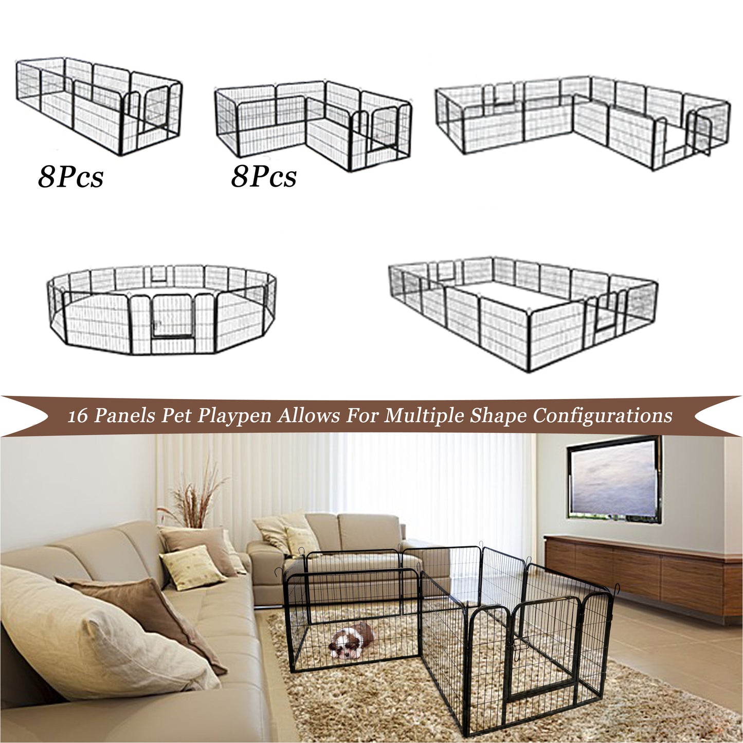 High Quality Portable Outdoor Folding 16-Panel Heavy Duty Metal Pet Playpen