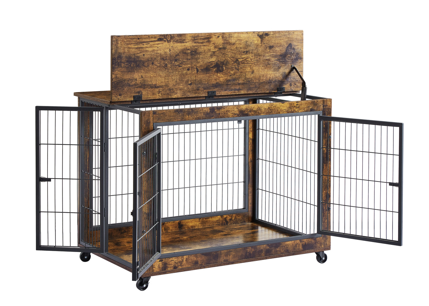 Furniture Dog Cage Crate with Double Doors, Rustic Brown, 38.58'' W x 25.2'' D x 27.17'' H - Spacious and Sturdy Dog Crate for Comfortable Confinement