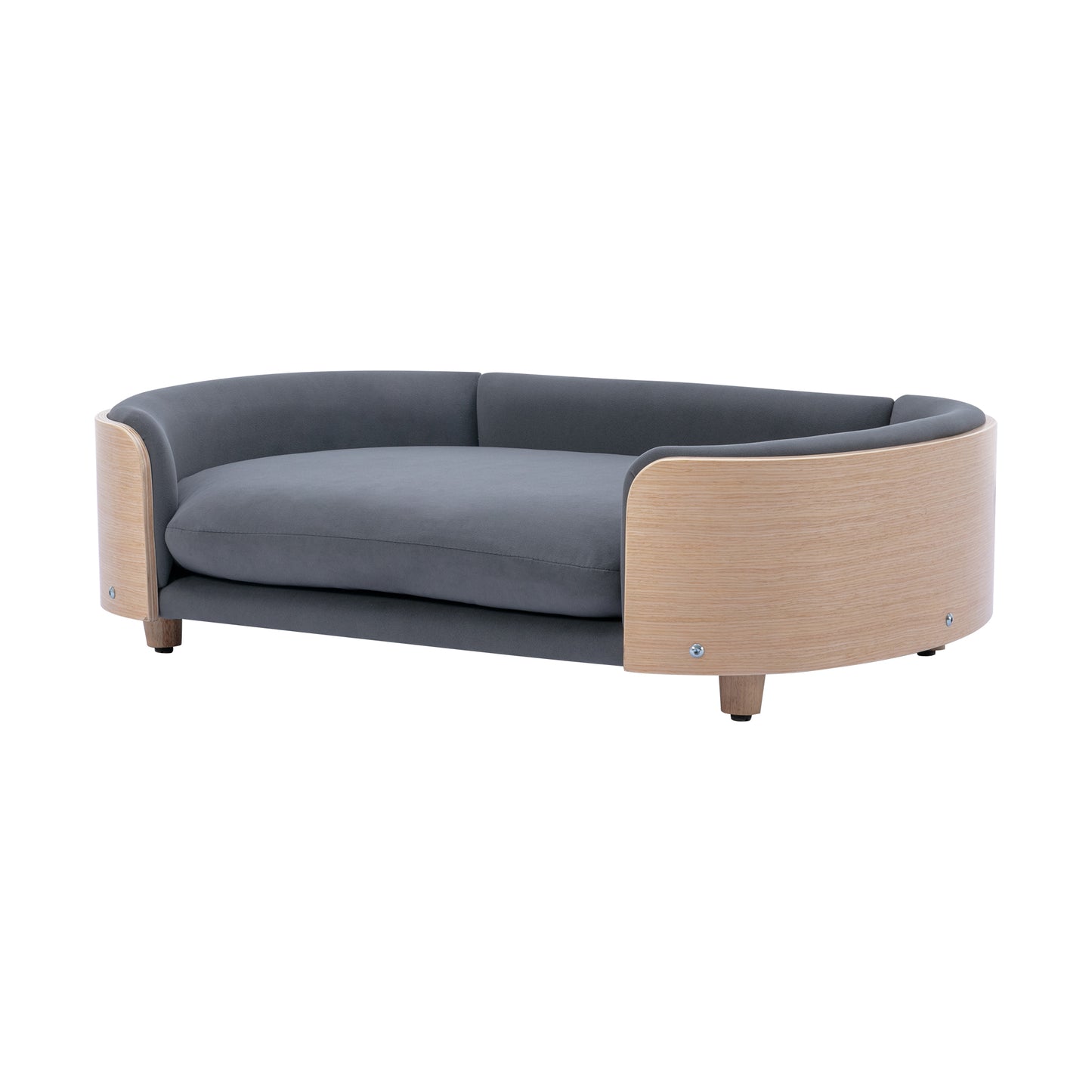 Scandinavian Style Elevated Dog Bed Pet Sofa with Solid Wood Legs, Bent Wood Back, and Velvet Cushion - Large Size