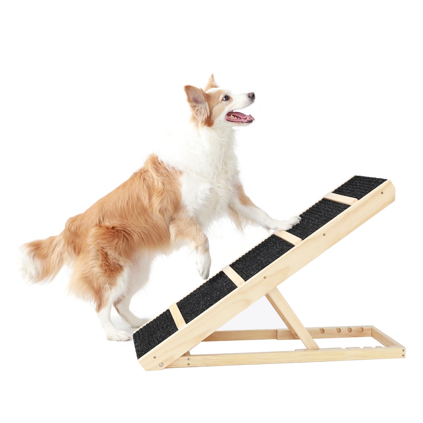 Tall Adjustable Pet Ramp | Folding Wooden Dog Cat Ramp | Non-Slip Paw Traction | Car SUV Bed Couch | Adjustable Height 9.3" to 24" | Portable | Size Options