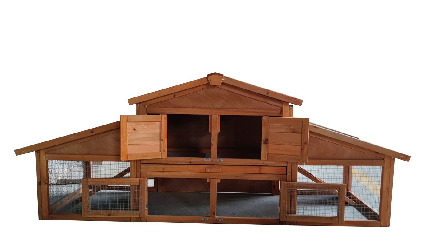 Garden Backyard 2-Layer Wooden Outdoor Rabbit Hutch Chicken Coop, Doors, Tray, Asphalt Roof - Large Size