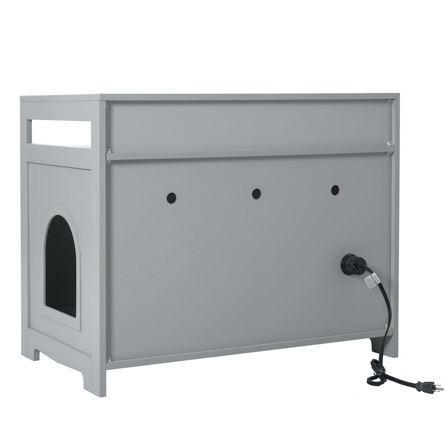 Litter Box Enclosure: Cat Litter Box Furniture with Hidden Plug, 2 Doors, Indoor Cat Washroom Storage Bench Side Table Cat House, Large Wooden Enclosed Litter Box House, Grey