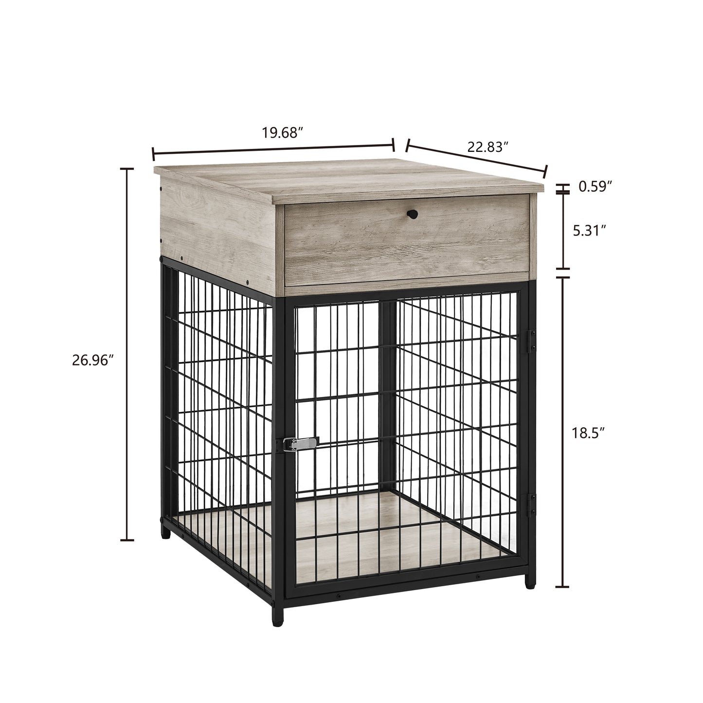 Furniture Style Wood Dog Crate End Table with Storage Console - Grey, 19.69'' W x 22.83'' D x 26.97'' H: Stylish and Functional Pet Crate with Ample Storage Space